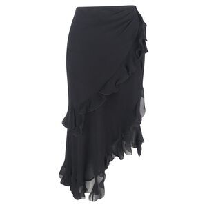 Etro Aymmetric Frilled Midi Skirt in Black Viscose